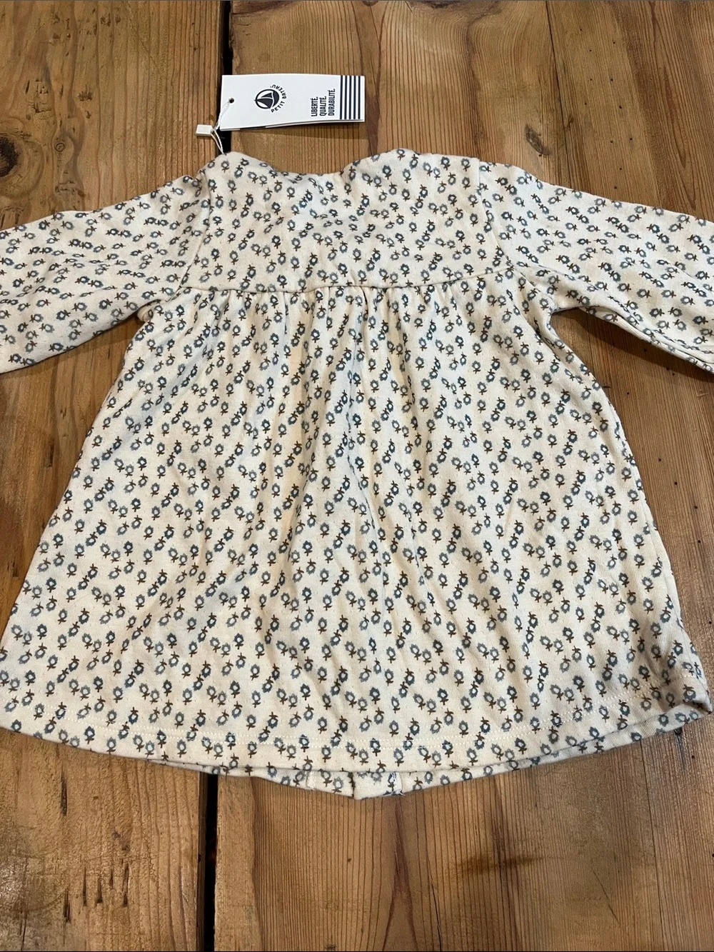 New! PETIT BATEAU 3M Tiny Floral Print Double Knit Dress Snap Up Ruffled Cuffs
